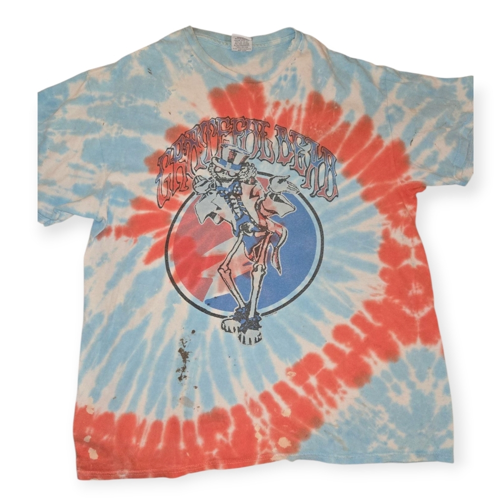 Junk Food Clothing Tie-Dye Grateful Dead Tee - Red and Blue